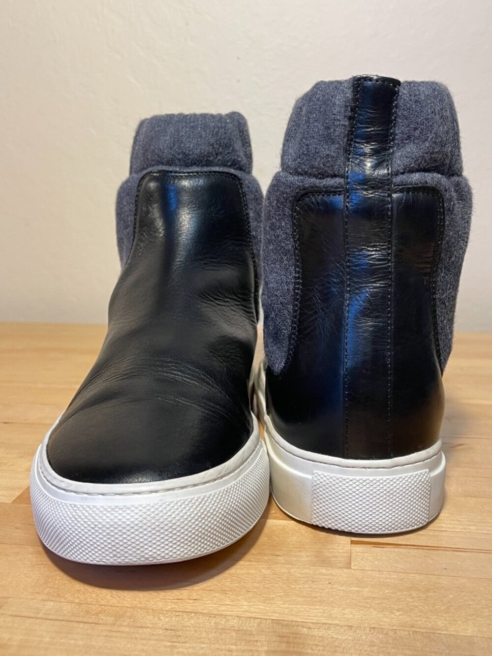 MM6 Maison Martin Margiela Black Leather Wool High Top Sneakers Designer Shoes